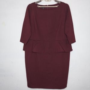 Talbots Dress Peplum Ponte Stretch Knit Short Sleeve Scoop Neck Zip Knee Mid 18W